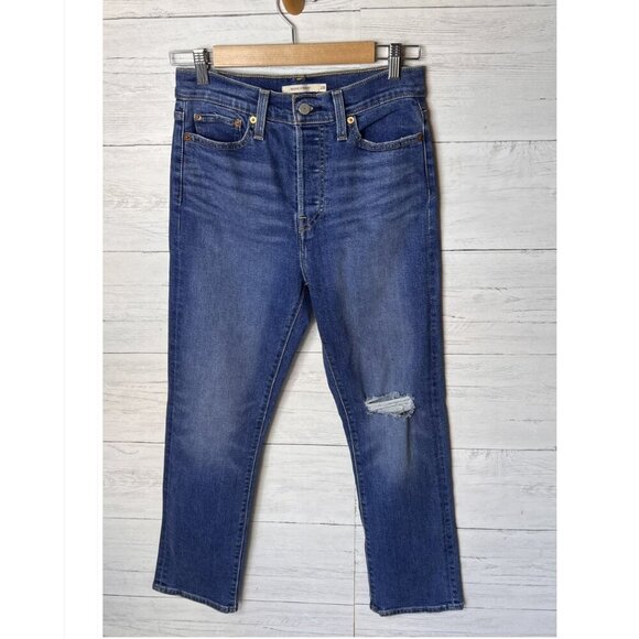 Levis Jeans Womens Size 28 Wedgie Straight Medium Wash Button Fly Stretch - Picture 4 of 16